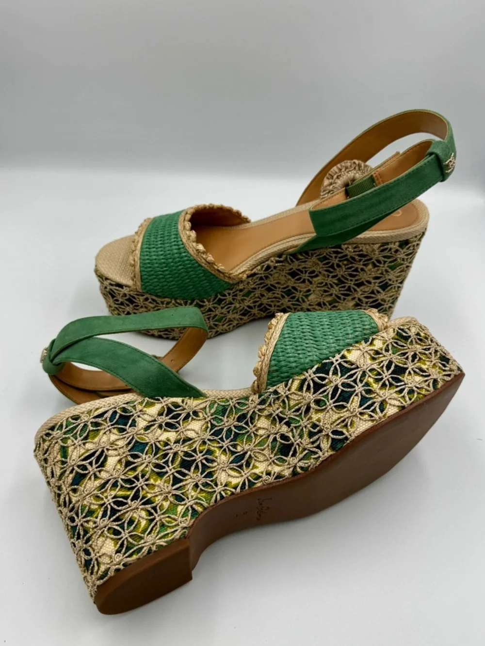 Sam Edelman Amber Green Raffia Platform Wedge Sandals 9M NIB